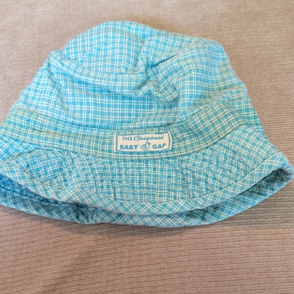 Vintage Y2K 12-24 Months GAP Blue Plaid Kids Hat